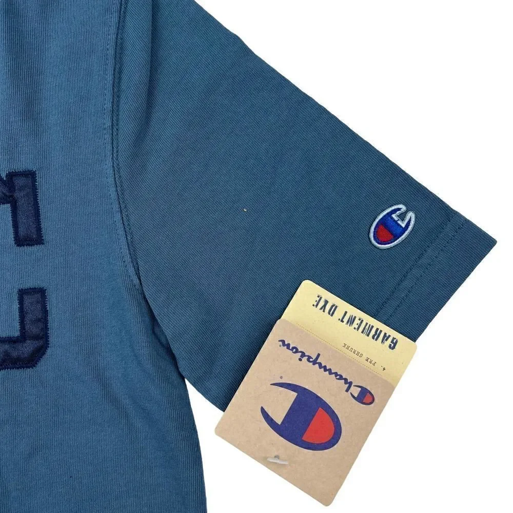 New Champion Men US XS Blue T-Shirt Crew Neck Short Sleeve Sport Casual Logo - Picture 6 of 9